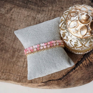 Small Gold tone and Glass beads bracelet stack of 3 bracelets - Pink, Mint or Multi