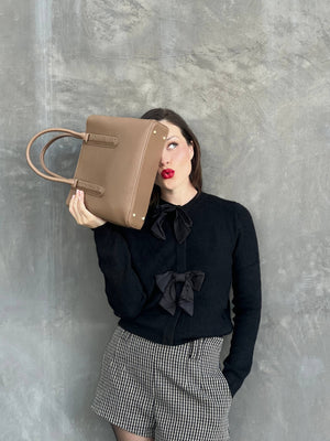 Noreen Satchel Bag with Whipstitch Detail