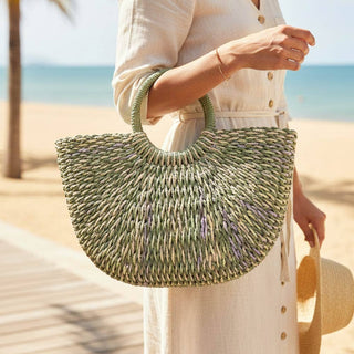 Round Top Handle Woven Crossbody Bag