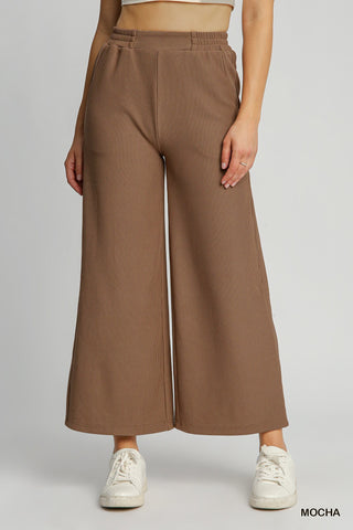 On the Go Ribbed Wide Leg Pants — Mocha