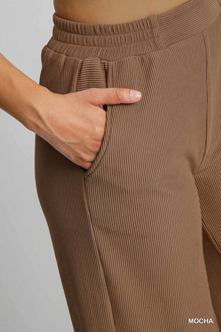 On the Go Ribbed Wide Leg Pants — Mocha