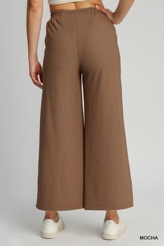 On the Go Ribbed Wide Leg Pants — Mocha