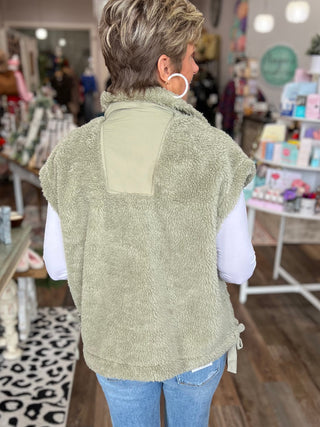 The Northern Comfort Sherpa Vest in Green or Mocha