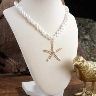 Sea Life Pearl Necklace with Starfish Statement Pendant