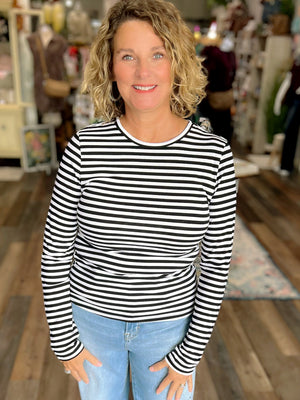 Striped Long Sleeve Crew Neck Top