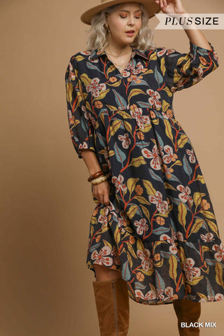 Mix Floral Tiered Midi Dress – Curvy Confidence in Every Step