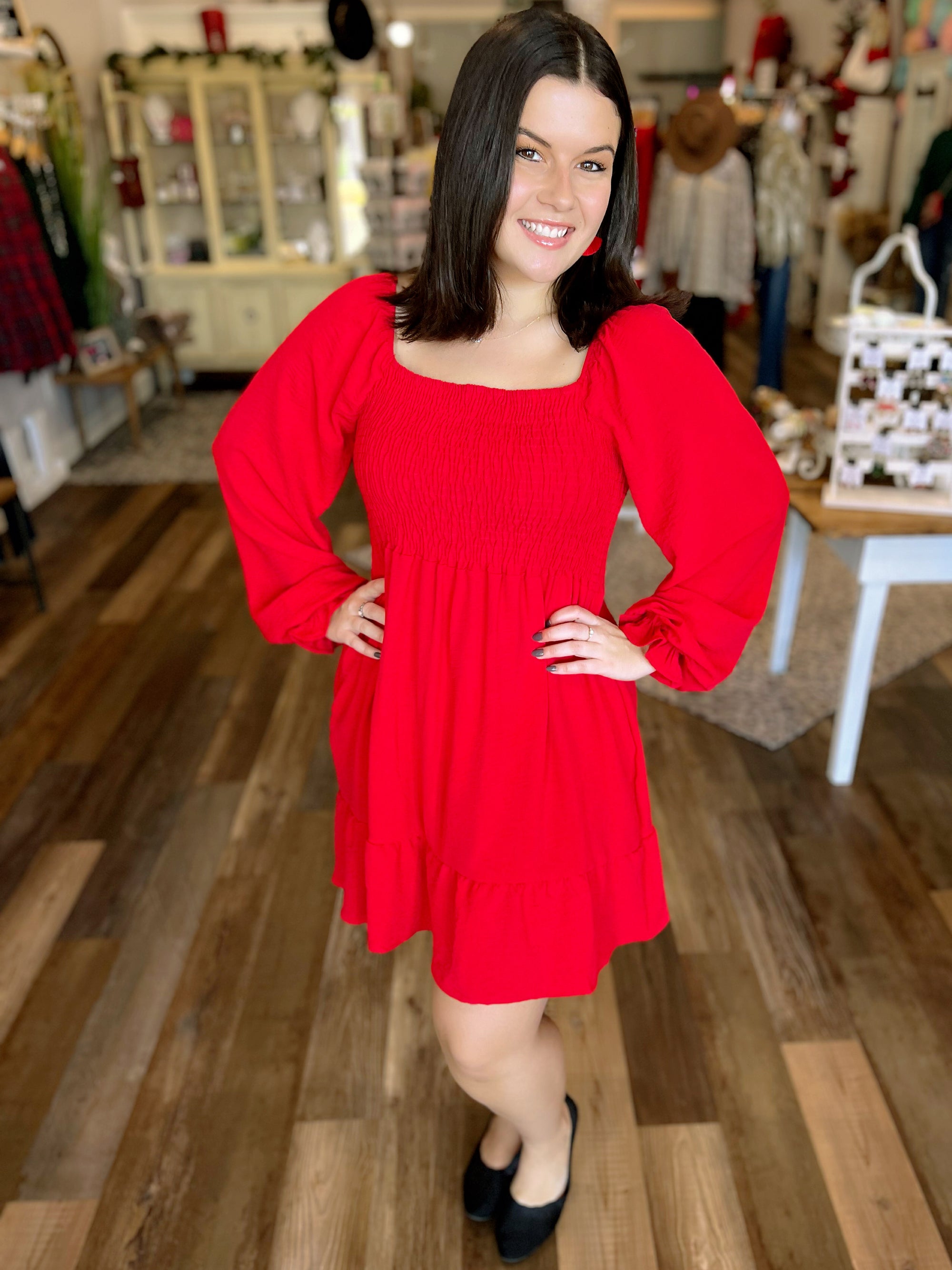 Lady in Red Smock Detail Dress