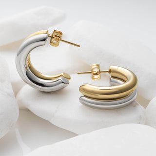 Mixed Metal Statement Huggie Earrings