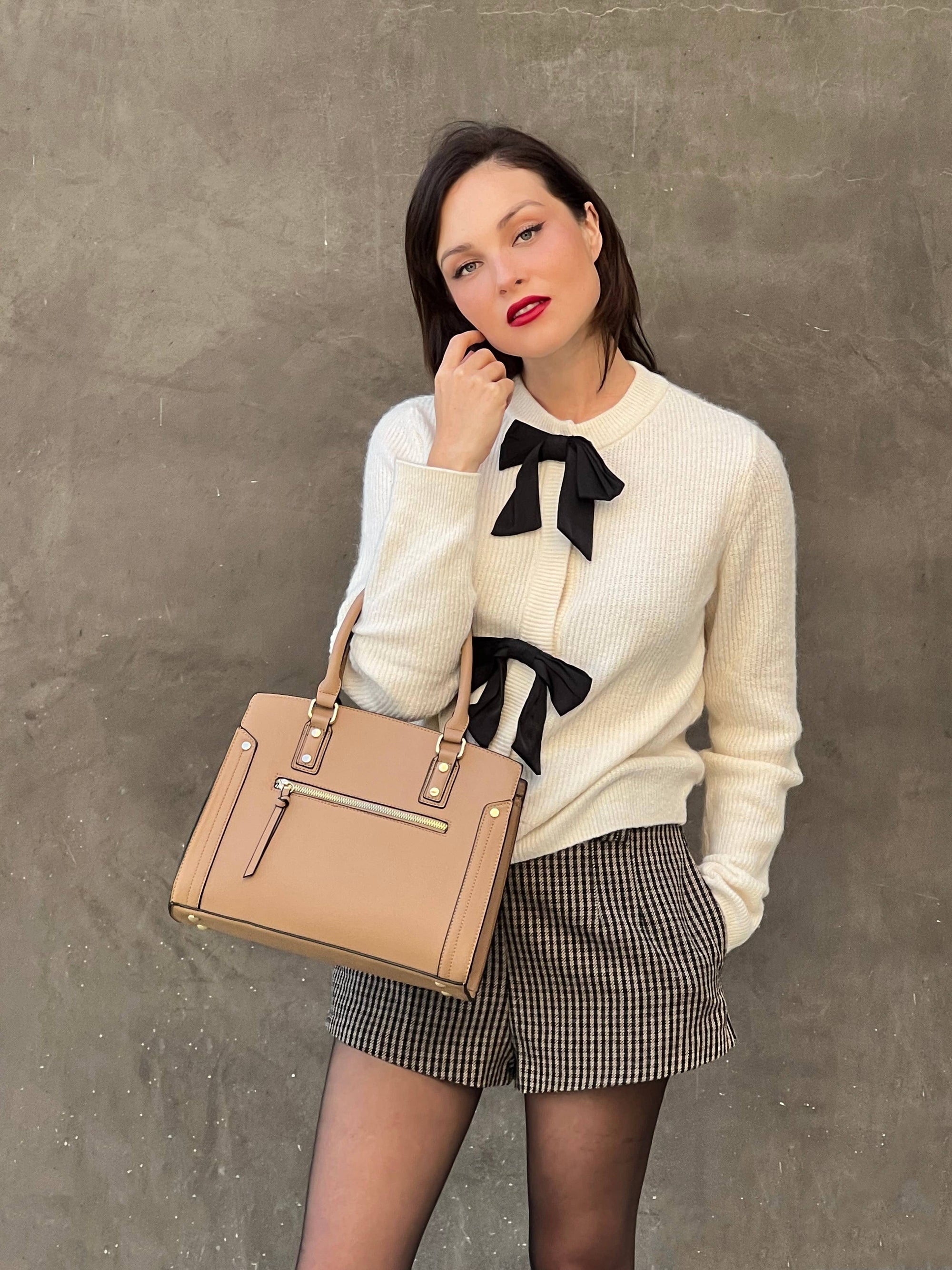 Miranda Satchel with Studs and Front Zipper Pocket