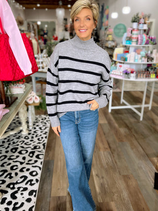 The Morning Mood Striped Sweater in Charcoal and Black