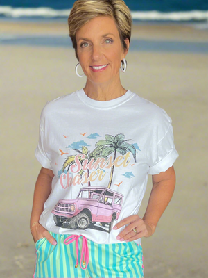 Sunset Chaser Bronco White Graphic Tee