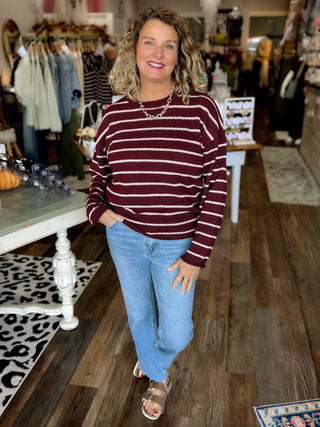 Harbor Stripe Sweater in Burgundy