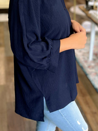 Sloan Button-Up Top in Chocolate or Navy