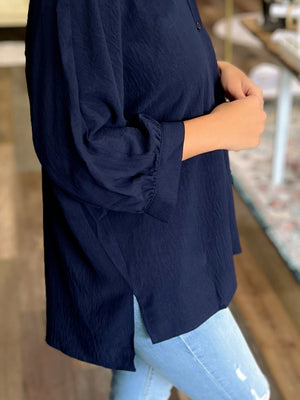 Sloan Button-Up Top in Chocolate or Navy