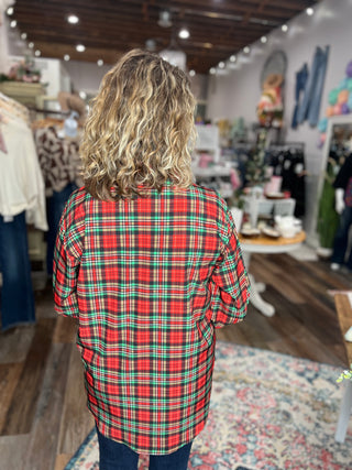 Nina Button Up Tunic in Christmas Plaid