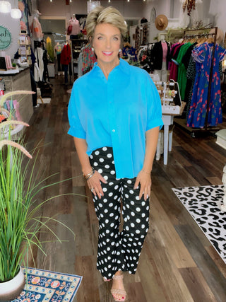 Sutton Button Up Top - Pool Blue