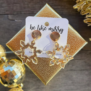 Snowflake Earrings - Champagne Glitter - Christmas Earrings
