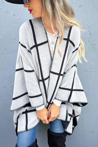 Black Grey Dual-Tone Check Printed Cozy Reversible Ruana