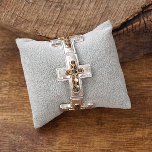 Cross bracelet in Worn Silver or Gold tone boho style