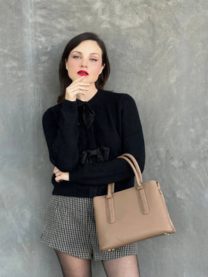 Noreen Satchel Bag with Whipstitch Detail