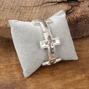 Cross bracelet in Worn Silver or Gold tone boho style