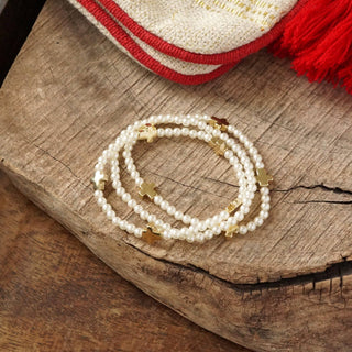 Mini Sideways Cross and Pearls Bracelet Stack Pearls