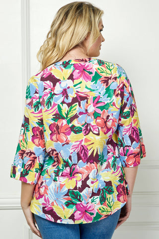 Summer Florals Mandarin Collar Blouse in Curvy