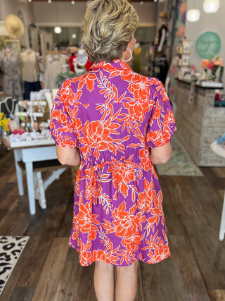 Sunset Bloom Puff Sleeve Dress