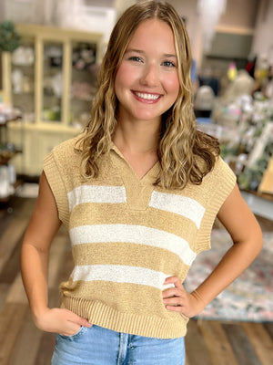 Coastal Cool Striped Knit Polo Vest – Lightweight & Layer-Friendly