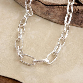 Chunky Statement Necklace – Hammered Long Chain Necklace