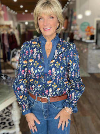 Meadow & Denim Floral Blouse | THML 100% Cotton Top
