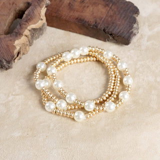 Pearls and Gold Beads Classic Bracelet Set