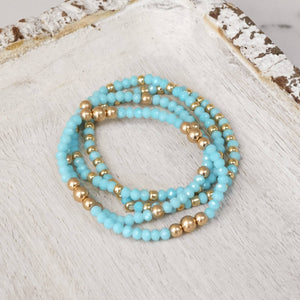 Colorful and Gold tone beaded bracelet stack of 4 bracelets
