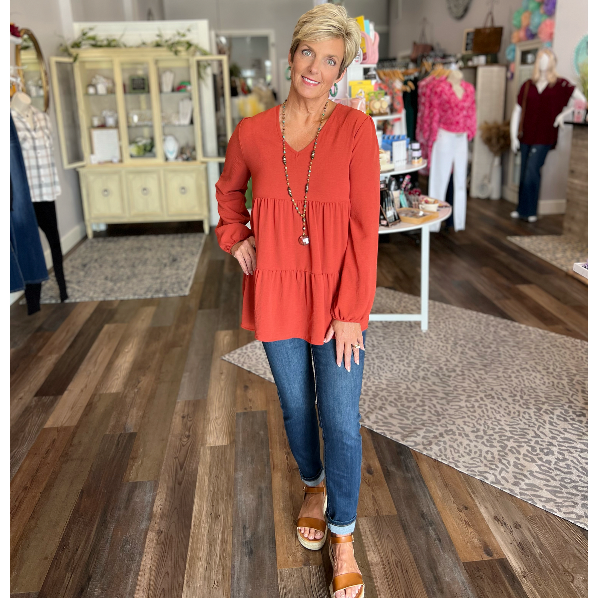 Long Sleeve Solid Tiered Top in Regular and Curvy