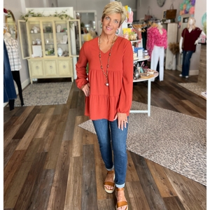 Long Sleeve Solid Tiered Top in Regular and Curvy