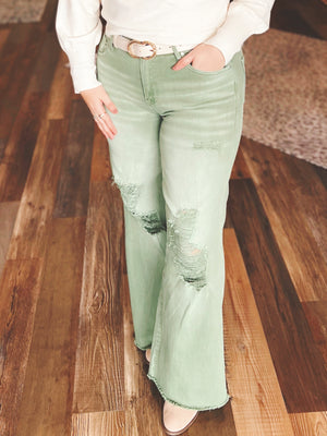 Olive Colored Distressed Jeans