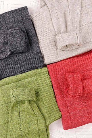 Loose Fit Windowpane Patterned Two Tone Sweater in Red or Charcoal