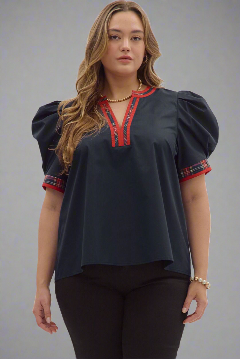 Prep School Puff Sleeve Top in Curvy