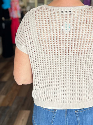 Crochet Knit Short Sleeve Sweater