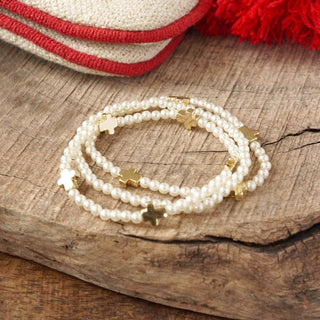 Mini Sideways Cross and Pearls Bracelet Stack Pearls