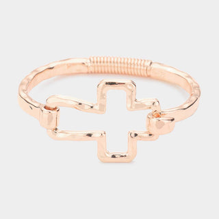 Hammered Open Metal Cross Hook Bracelet