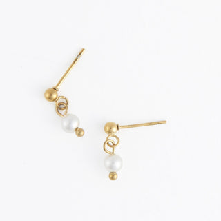 Gold Pearl Dangle Stud Earrings 18K Gold -Narelle Waterproof