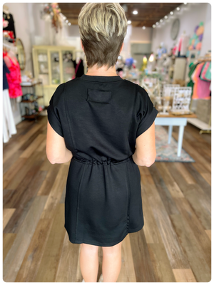Luxeknit Pleated Mini Dress in Black