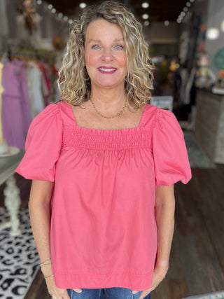 Coral Breeze Smocked Top