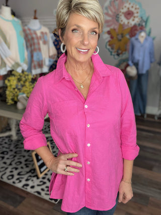 Embroidered Button-Up Blouse