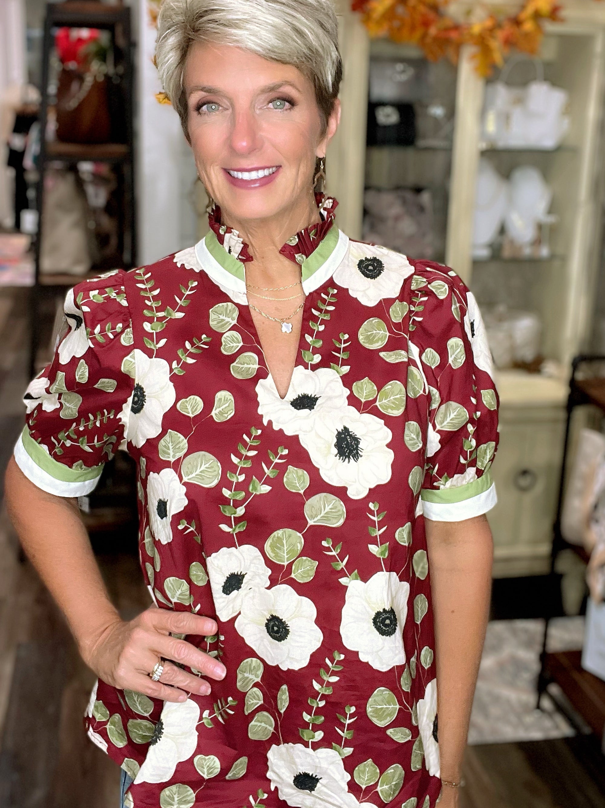 Bloom & Go V-Neck Puff Sleeve Top