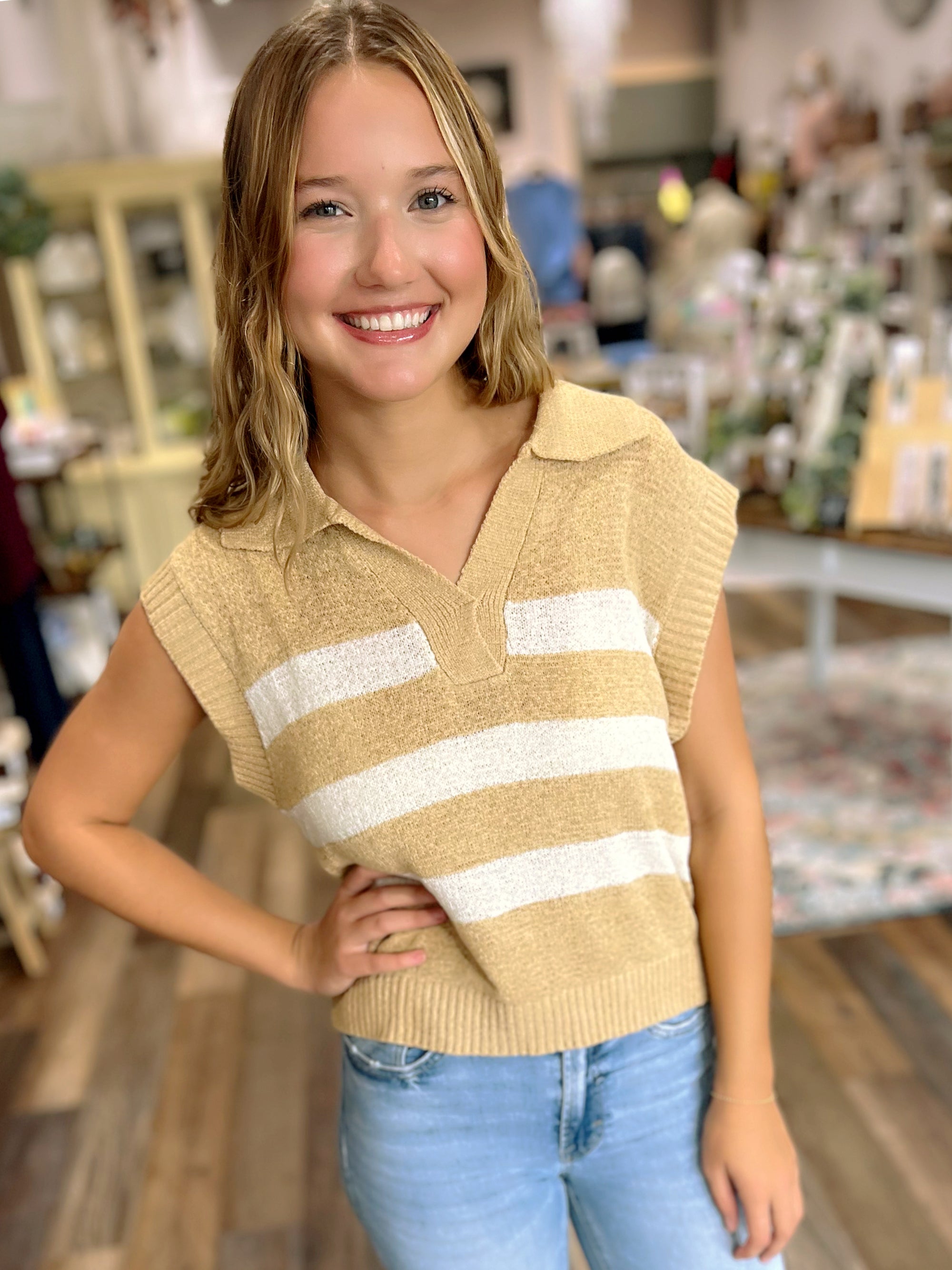 Coastal Cool Striped Knit Polo Vest – Lightweight & Layer-Friendly