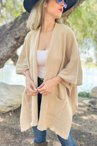 Beige Pocket Detail Knit Cardigan