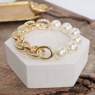 Chunky Chain and Pearls Bracelet / Medium Pearls
