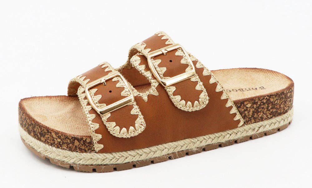 Espadrille Embroidered Trim Buckle Sandals